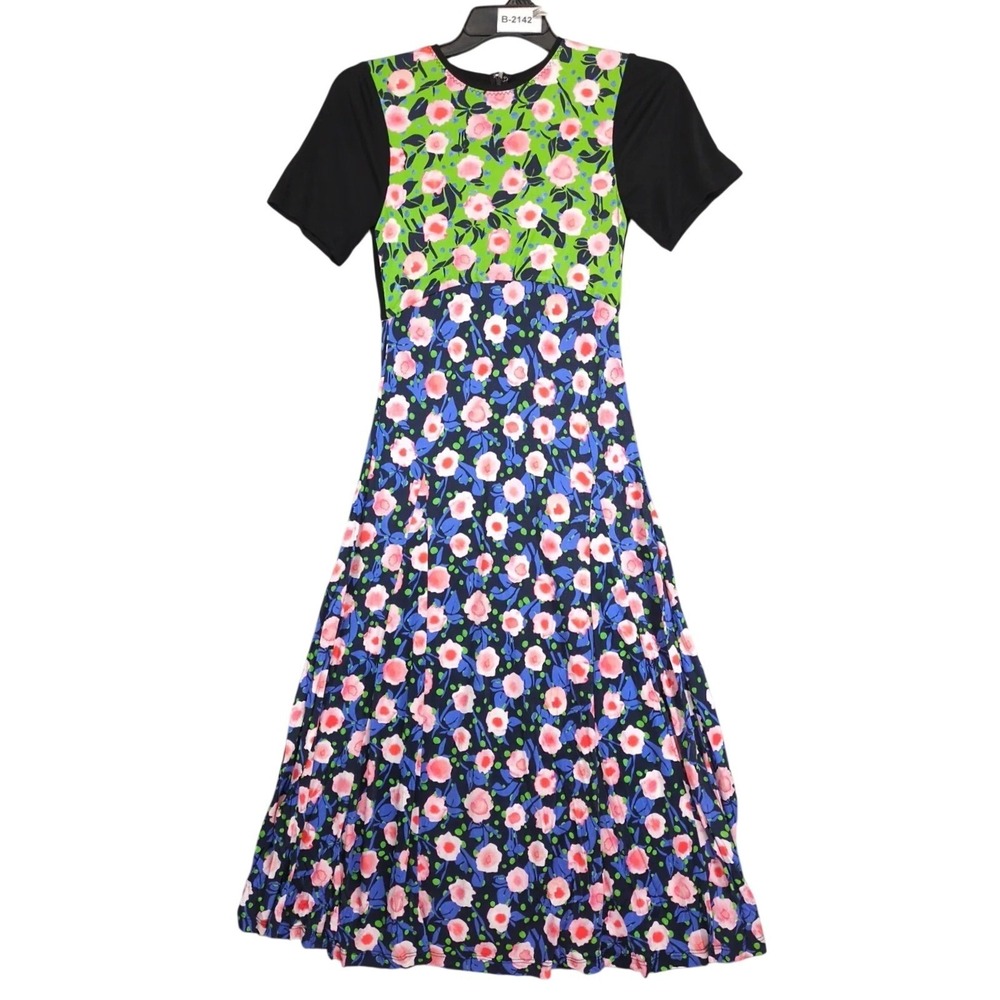 Stine Goya Floral Scout Maxi Dress Sz S Viscose Jersey Colorblock Designer Artsy
